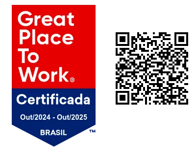 Selo Great Place To Work - Certificada Outubro 2024 à Outubro 2025.